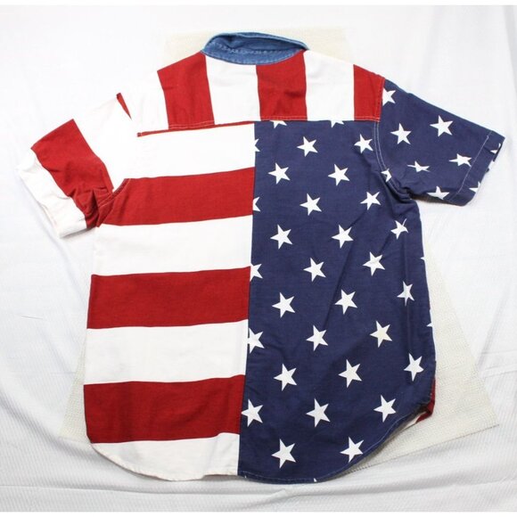 Patriotic American Flag Mens Short Sleeve Button-Up Shirt By Quizz Again & Co. S - Picture 7 of 7